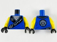 LEGO part Torso Tunic, White Shirt, Wide Black Hems with White 'MASTER' on Hem and Silver Octopus Pattern / Yellow Arms / Black Hands 973pb4173c01