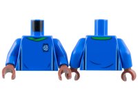 LEGO part Torso Soccer Uniform, Bright Green Collar, White and Dark Blue Side Stripes, Soccer Ball on Brick Logo Pattern / Blue Arms / Reddish Brown Hands 973pb4962c06