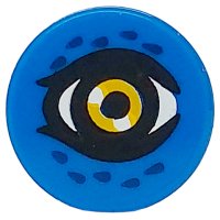 LEGO part Tile, Round 1 x 1 with Bright Light Orange and White Eye with Black Pupil and Dark Blue Feathers Pattern 98138pb399