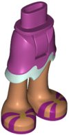 LEGO part Mini Doll Hips and Asymmetric Layered Skirt Short, Light Aqua Ruffle, Magenta and Gold Sandals Pattern - Thick Hinge 20380c00pb06