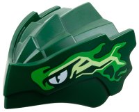 LEGO part Dragon Head (Ninjago) with Stepped Top and Pin Hole on Back with White Eyes, Bright Green and Yellowish Green Energy Markings Pattern 4921pb03