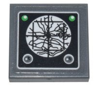 LEGO part Tile, Modified 2 x 2 Inverted with Black Radar Tracker Display Map, 2 Green Circles, and 2 Dark Bluish Gray Circles Pattern (Sticker) - Set 10262 11203pb090