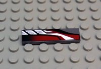 LEGO part Tile 1 x 4 with Sleek Silver, Red and Black Pattern Model Right Side 2431px19