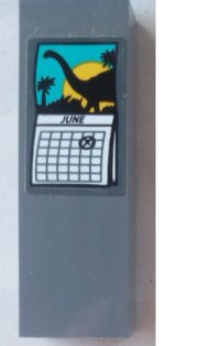 LEGO part Brick 1 x 2 x 5 with Calendar, 'JUNE', and Dinosaur Silhouette Pattern (Sticker) - Set 75927 2454pb207