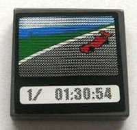 LEGO part Tile 2 x 2 with Race Car and '1/ 01:30:54' on Screen Pattern (Sticker) - Set 8672 3068pb0325