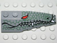 LEGO part Wedge 6 x 2 Right with Reptile Skin, Red Eye, White Teeth Pattern 41747pb019