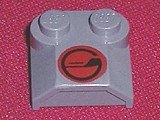 LEGO part Slope, Curved 2 x 2 x 2/3 with 2 Studs and Curved Sides, Lip End with Red/Black Circle Pattern 41855pb07