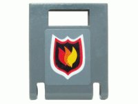 LEGO part Container, Box 2 x 2 x 2 Door with Slot with City Fire Logo Badge on Dark Bluish Gray Background Pattern (Sticker) - Set 7942 4346pb20
