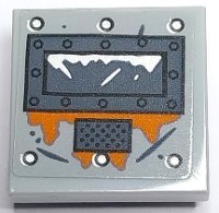 LEGO part Piastrella, Modificata 2 x 2 Invertita con Motivo Rivetti Argento, Finestra Gabinetto Grigio Blu Scuro e Griglia e Ruggine Arancione Scuro (Adesivo) - Set 70435 11203pb107