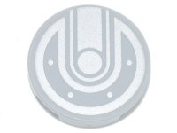 LEGO part Fliese, Rund 2 x 2 mit Stifthalter unten mit silbernen Linien, Bolzen/Punkten Muster 14769pb226