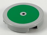 LEGO part Platte, Rund 2 x 2 mit Bodenstift-Halter mit großem grünem Kreis und schwarzem Mittelpunkt Muster 14769pb317