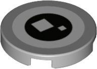 LEGO part Tile, Round 2 x 2 with Bottom Stud Holder with White Eye and Black Pupil with 2 White Squares Pattern (BrickHeadz Minion Eye) 14769pb416