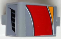 LEGO part Technic, Panel Curved 3 x 5 x 3 with Bright Light Orange, Red and White Curved Stripes and Air Vent Pattern Model Right Side (Stickers) - Set 42098 24116pb043R