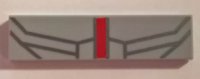 LEGO part Tile 1 x 4 with Vertical Red Stripe and Dark Bluish Gray Thin Lines Pattern 2431pb0503
