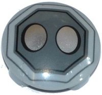 LEGO part Plate, Round 2 x 2 with Rounded Bottom and 2 Silver Ovals in Dark Bluish Gray Octagon Pattern 2654pb006