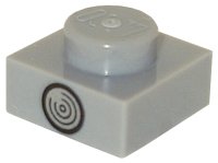 LEGO part Plate 1 x 1 with Black and Silver Circle (Direction Indicator Light) Pattern 3024pb020