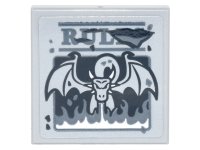 LEGO part Tile 2 x 2 with Dark Bluish Gray 'RUL' and Dragon Blowing Flames Pattern (Sticker) - Set 75810 3068pb1288