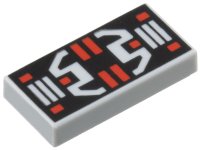 LEGO part Tile 1 x 2 with Red and Light Bluish Gray Controls, Stripes and Rectangles on Black Panel Pattern 3069pb1239