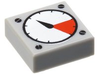 LEGO part Fliese 1 x 1 mit weißem und rotem Messgerät, schwarzer dicker Zeiger und Schraubenkopf Muster 3070p07