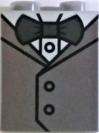 LEGO part Brick 1 x 2 x 2 with Inside Stud Holder with White Shirt, Metallic Silver Vest and Dark Bluish Gray Bow Tie Pattern (BrickHeadz Groom) 3245cpb113
