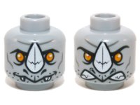 LEGO part Minifigure, Head Dual Sided Alien Chima Rhinoceros with Orange Eyes and White Horn, Neutral / Angry Pattern (Rogon) 3626pb1086