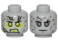 LEGO part Minifigure, Head Dual Sided Stone Cracks, Dark Bluish Gray Spots, Lime Energy, Angry / Neutral Pattern - Hollow Stud 3626pb2619