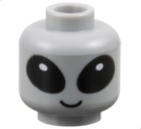 LEGO part Minifigure, Head Alien with Large Black Eyes with White Glints, Grin Pattern - Vented Stud 3626pb3586