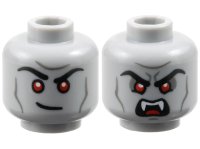 LEGO part Minifigure, Head Dual Sided Black Eyebrows, Red Eyes, Dark Bluish Gray Contours, Lopsided Grin / Scowl with Open Mouth and Fangs Pattern - Vented Stud 3626pb3678