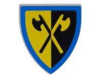 LEGO part Minifigure, Shield Triangular  with Yellow and Black Crossed Halberds and Blue Border Pattern 3846pb066