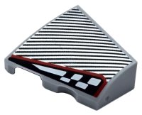 LEGO part Wedge 2 x 2 x 2/3 Left with Silver Diagonal Stripes and Black and White Checkered Stripe with Red Outline Pattern 5095pb001