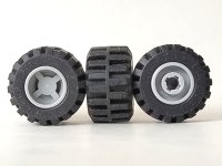 LEGO part Wheel 11mm D. x 12mm, Hole Notched for Wheels Holder Pin with Black Tire 21mm D. x 12mm - Offset Tread Small Wide, Band Around Center of Tread (6014b / 87697) 6014bc05