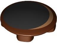 LEGO part Plate, Round 2 x 2 with Rounded Bottom with Black Circle with Medium Nougat Crescent Pattern (Rocket Raccoon Eye) 2654pb024