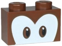 LEGO part Stein 1 x 2 mit Schwarz und Rötlichbraun Augen auf Weißem Hintergrund Muster (Super Mario Diddy Kong Oberes Gesicht) 3004pb317