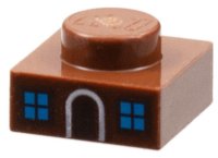LEGO part Plate 1 x 1 with Medium Azure Window Panes and White Doorframe Pattern (Gingerbread House) 3024pb021