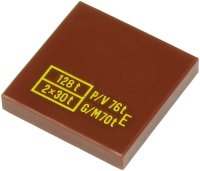LEGO part Fliese 2 x 2 mit gelbem '128 t', '2x30 t', P/V 76t', 'G/M70t' und 'E'-Muster 3068pb1337