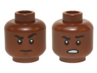 LEGO part Minifigure, Head Dual Sided Black Eyebrows, White Pupils, Raised Eyebrow / Open Mouth Scowling Teeth Pattern (Finn) 3626pb1420