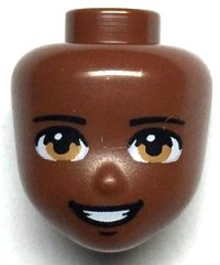 LEGO part Mini Doll, Head Friends with Dark Tan Eyes, Black Eyebrows and Open Mouth Smile Pattern 80075