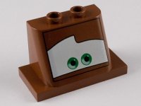 LEGO part Windscreen 2 x 3 x 2 with 2 x 4 Base with Green Eyes Looking Straight on White Background Pattern 93598pb01