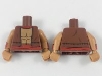 LEGO part Torso Vest with Red Collar and Belt, Muscle Contours Pattern / Medium Nougat Arms with Red Cuffs Pattern / Medium Nougat Hands 973pb2948c01