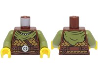 LEGO part Torso Viking Armor, Medium Nougat Leather, Olive Green Bandana, Necklace, Strap, Belt with Silver Disk Pattern / Olive Green Arms / Yellow Hands 973pb4776c01