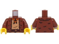 LEGO part Torso Fur Jacket Open over Medium Nougat Shirt with Orange Collar, Dark Red Belt with Round Buckle Pattern (BAM) / Reddish Brown Arms / Yellow Hands 973pb6010c01