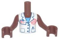 LEGO part Torso Mini Doll Girl White Vest with Paw Print, ID Badge, and Pockets Pattern, Reddish Brown Arms with Hands FTGpb354c01