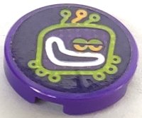 LEGO part Tile, Round 2 x 2 with Bottom Stud Holder with Lime Alien Head with Antennae (Techno Beat Drop Button) Pattern (Sticker) - Set 41250 14769pb484