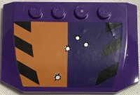 LEGO part Wedge 4 x 6 x 2/3 Triple Curved with Bullet Holes and Black Stripes on Orange and Dark Purple Background Pattern (Sticker) - Set 6864 52031pb116