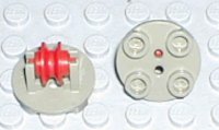 LEGO part Platte, Rund 2 x 2 Dünn mit Radhalter mit Rot Umlenkrolle (2655 / 3464) 2655c01
