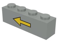 LEGO part Brick 1 x 4 with Yellow Left Arrow and Black Border Pattern 3010p42