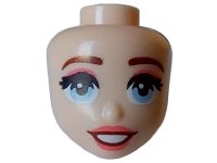 LEGO part Mini Doll, Head Friends with Reddish Brown Eyebrows, Black Eyelashes, Bright Light Blue Eyes, Coral Lips and Eye Shadow, Open Mouth Smile with Teeth Pattern 109610