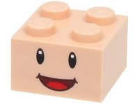 LEGO part Ladrillo 2 x 2 con Patrón de Ojos Negros, Pupilas Blancas, y Boca Abierta Sonriente Rojo Oscuro con Lengua Roja (Super Mario Yellow Toad Face) 3003pb144