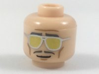 LEGO part Minifigure, Head Dark Bluish Gray Eyebrows and Moustache, Silver and Gold Sunglasses Pattern 3626pb1976