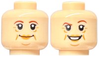 LEGO part Minifigure, Head Dual Sided Female Reddish Brown Eyebrows, Medium Nougat Lips, Wrinkles, Grin / Smile with Raised Eyebrow Pattern - Hollow Stud 3626pb2227